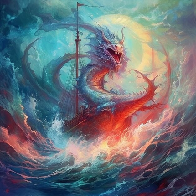 Photo a dragon on a ship in a storm