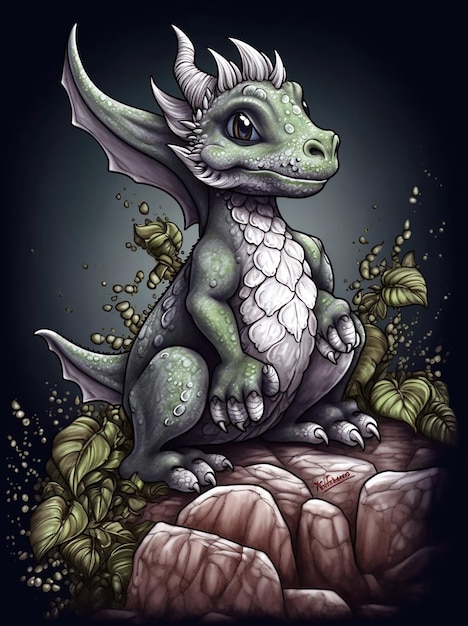 An dragon sitting on a wood stump Coloring Book Cover or Poster