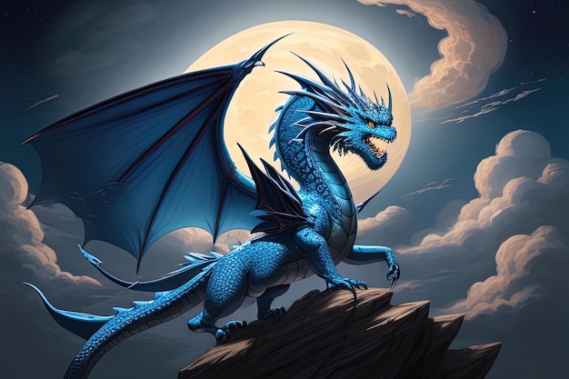 Dragon in the sky with full moon