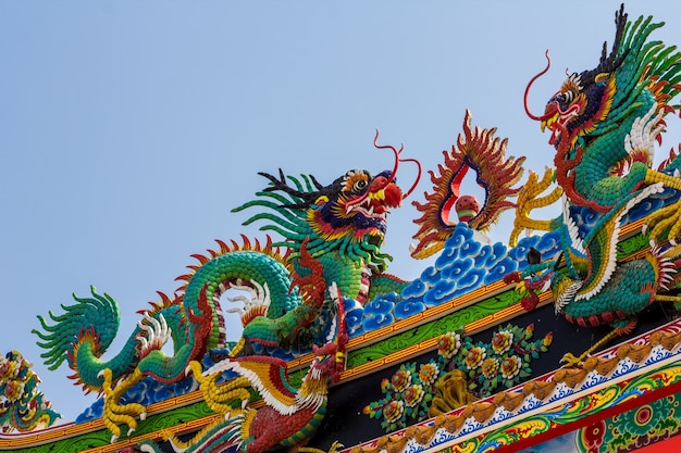 Dragon statue and blue sky background