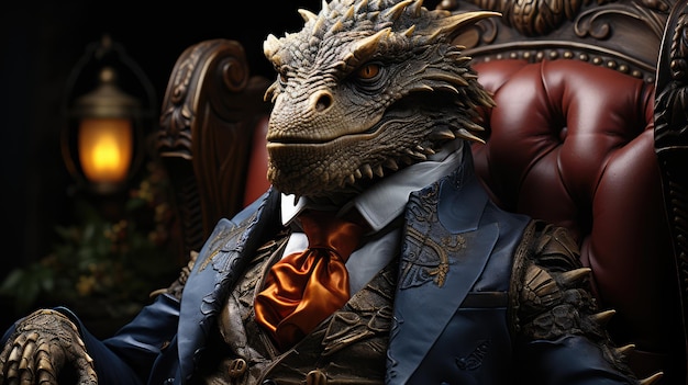 Foto drago in abito avvocato con faccia di drago intelligenza artificiale
