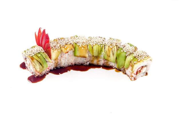 Dragon sushi rolls on the white background