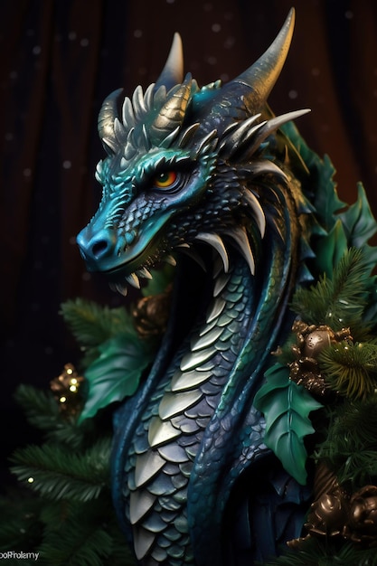 Символ дракона Нового года 2024 года Бирюзовый дракон AI Generative