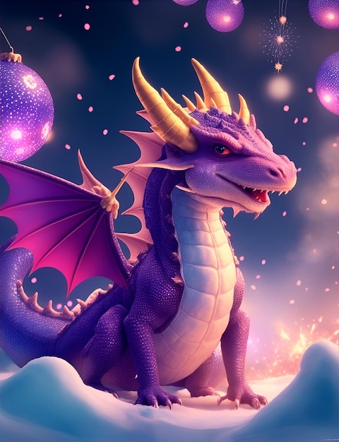 Символ дракона, новый год, фиолетовый и деревянный 2024 год, сгенерированный ИИ.