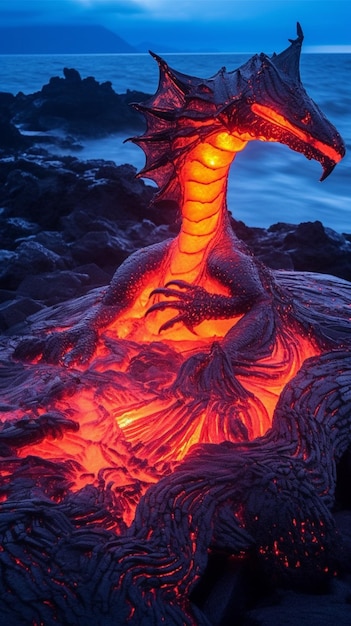 A dragon that is glowing in the night