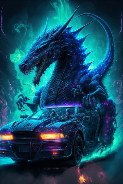 Dragon that is sitting on top of a car generative ai