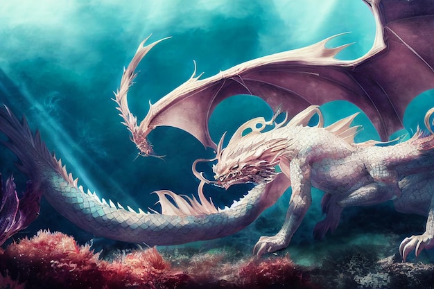 Dragon in Under Water Concept Art Illustration