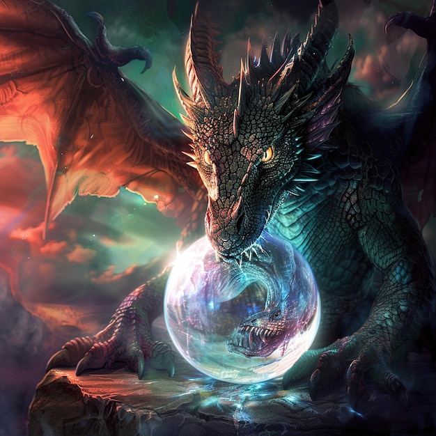 Photo a dragon with a ball in the middle of it