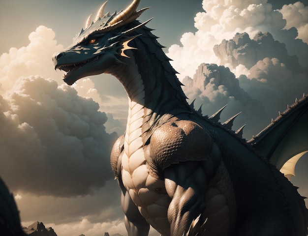 A dragon with a big muscle on his chest