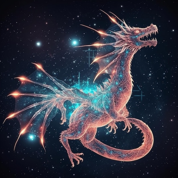a dragon with a blue background with the words dragon on it