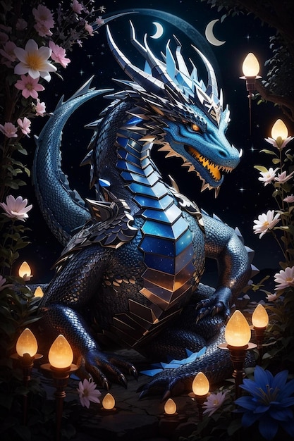 a dragon with a blue dragon in the background