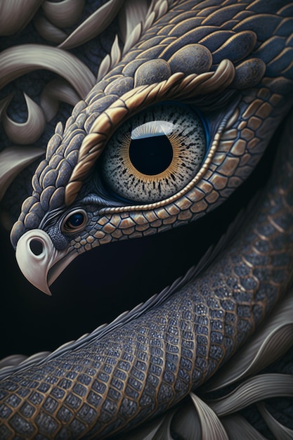 A dragon with a blue eye and a blue eye