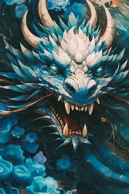 A dragon with a blue face