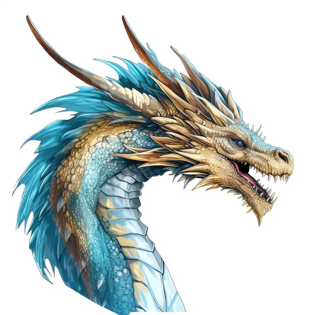 A dragon with blue feathers and a blue head.