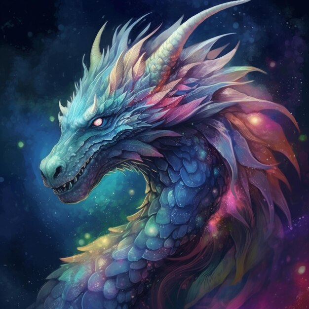 A dragon with a blue head and a purple head.