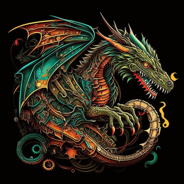 Photo a dragon with a blue head and red eyes is on a black background.