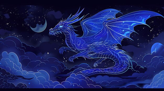 Photo dragon with a blue sky and clouds in the background