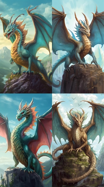 A dragon with a blue tail and a gold tail