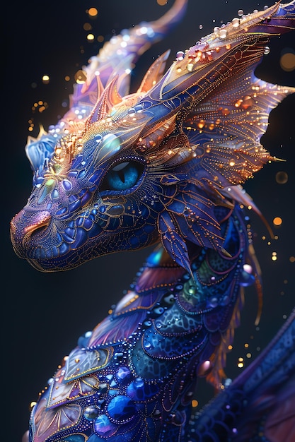 Foto un drago con una testa colorata e la parola drago su di esso