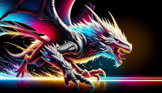 a dragon with a colorful tail and the word dragon on it