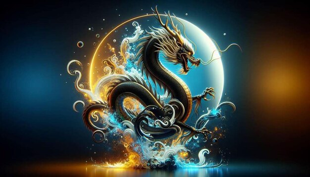 a dragon with a dragon on the background of the moon