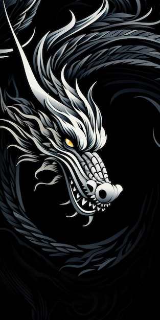 a dragon with a dragon head on a black background.