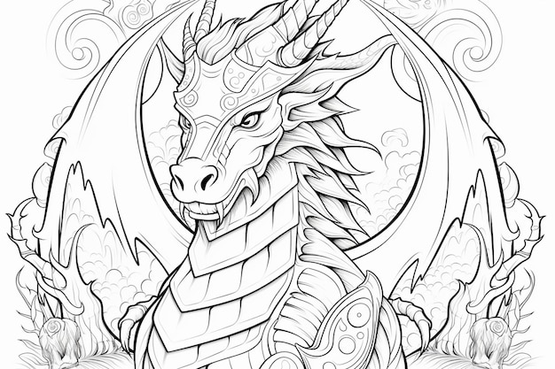 Photo a dragon with a dragon head and a dragon tail on a white background generative ai