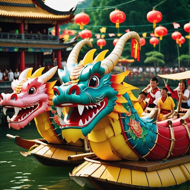 Photo dragon with a dragon head on it in a dragon boat