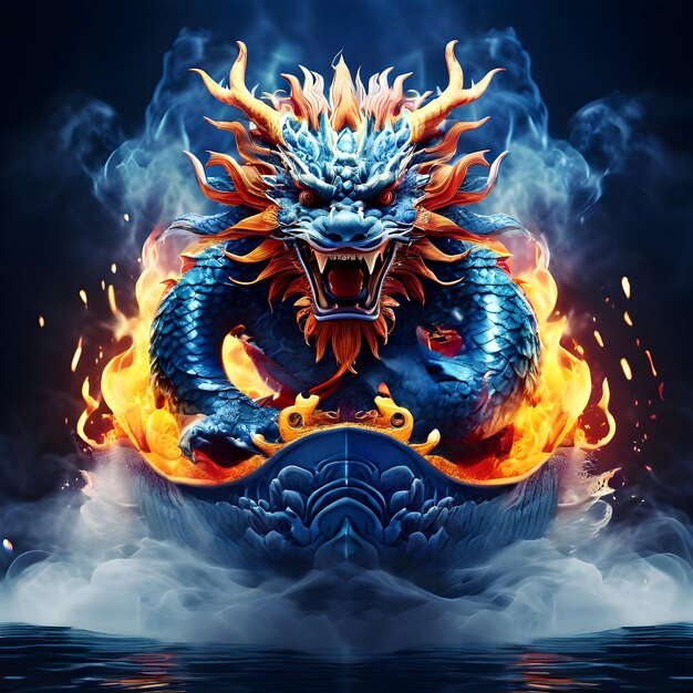 a dragon with a dragon on it is in flames