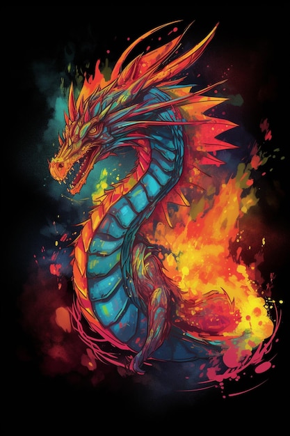 A dragon with a fire on it