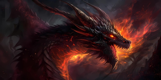 A dragon with fire on its face