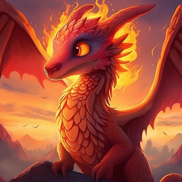 A dragon with a fire on its head