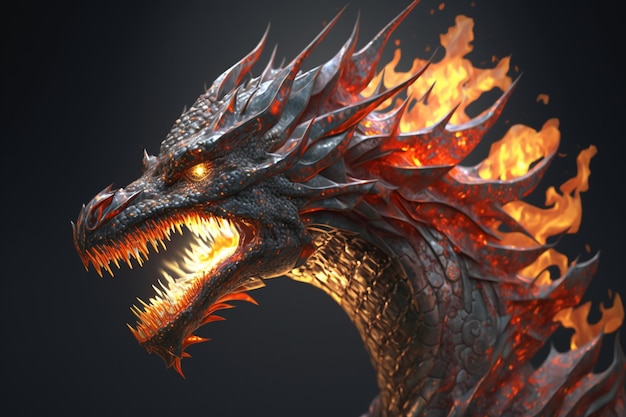 A dragon with a fire on its head