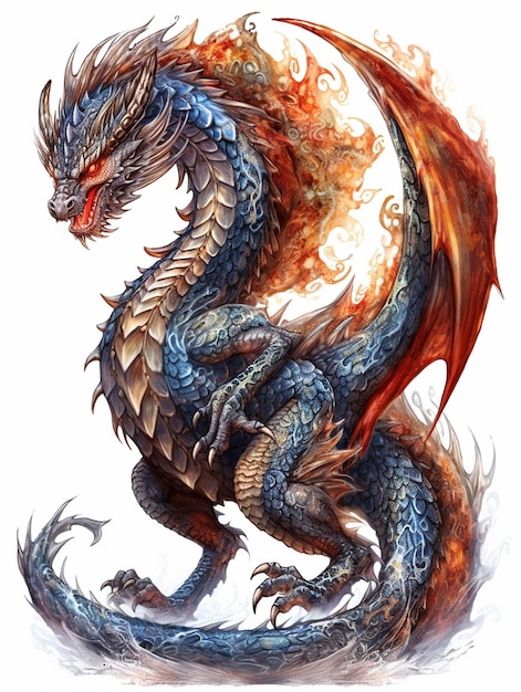 Dragon with a fire on its tail