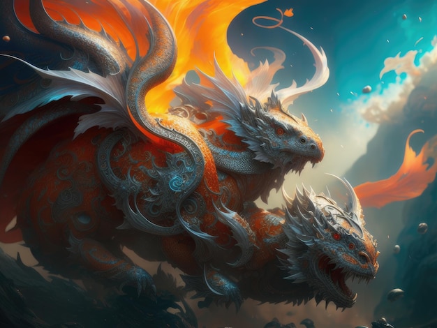 A dragon with a fire on its wings