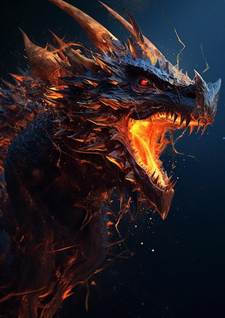 A dragon with flames on its face