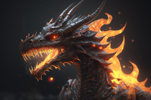 A dragon with flames on its head