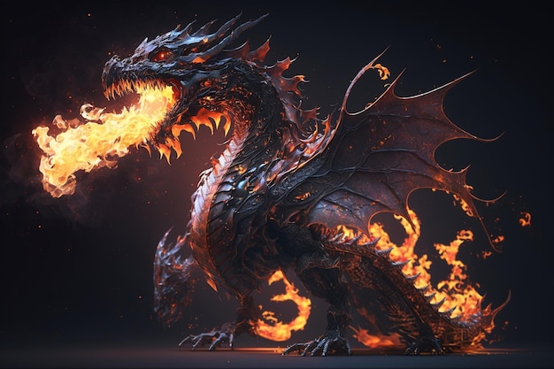 Dragon with flames on its mouth.