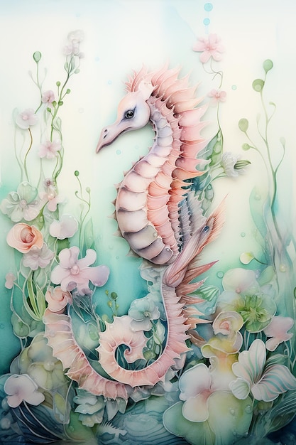 a dragon with flowers and butterflies