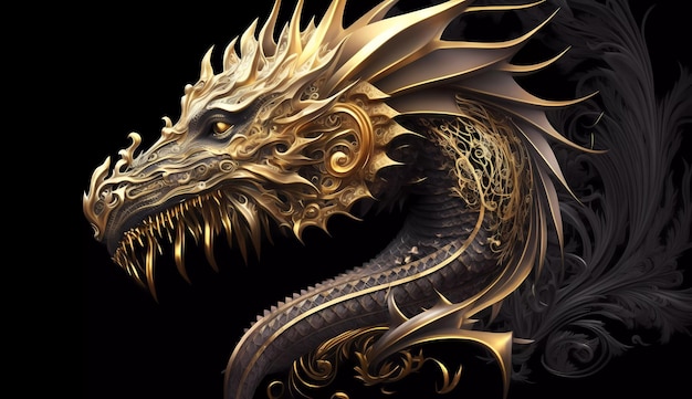 A dragon with gold wings and a gold crown