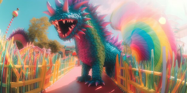 Photo a dragon with a large mouth is on a road