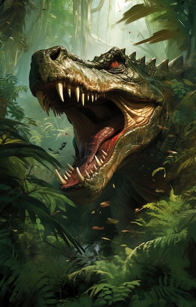 a dragon with a long tongue is shown in a jungle