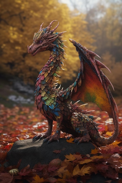 A dragon with many colors on it