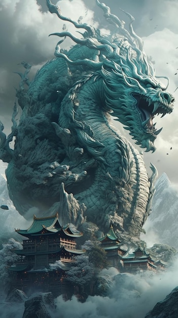 A dragon with a mountain in the background