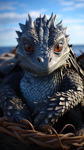 a dragon with orange eyes and yellow eyes