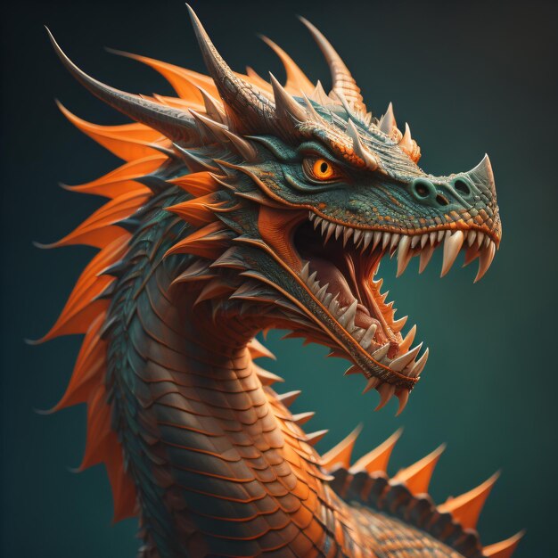 Photo a dragon with orange and orange on its face.