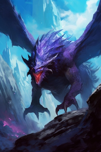 A dragon with purple and blue