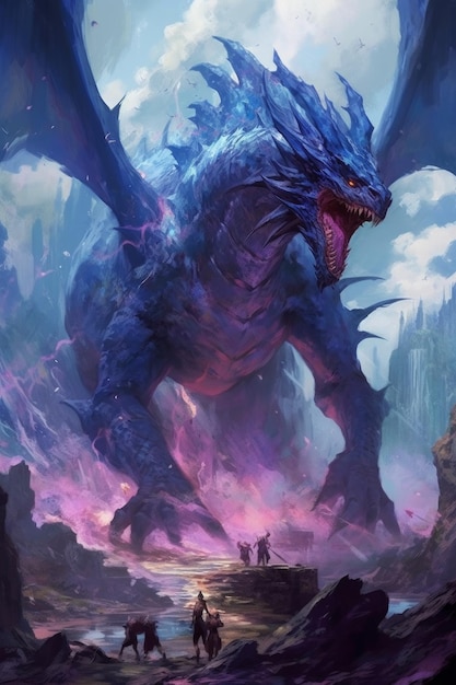 A dragon with purple and blue