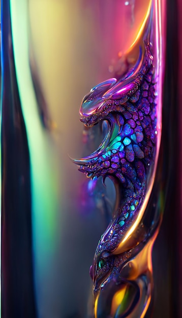 A dragon with a rainbow background