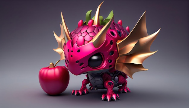 A dragon with a red apple on its head